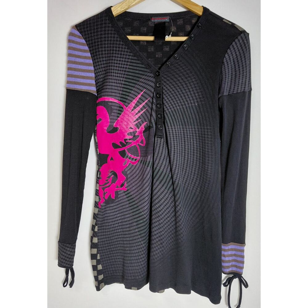 Custo Barcelona Graphic Print Long Sleeve Top Women see measurements